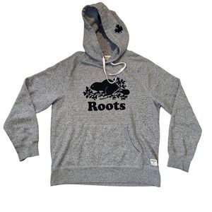 Roots Grey Speckled Logo Hoodie Sweatshirt Beaver Icon Maple Leaf Size M